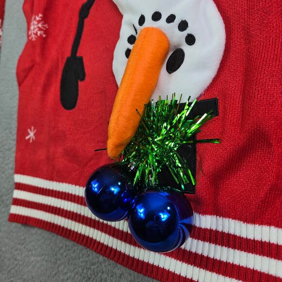 Funny Plush Snowman Christmas Sweater Men's XL Red Jingle Balls Carrot Crew New - Picture 4 of 12